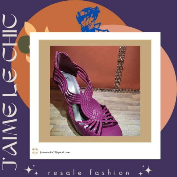 Elle Fuchsia Zip-Up Back Front Design Sandal Heels - Picture 3 of 6